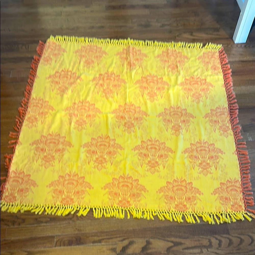 Yellow and Orange Fringed Tapestry 50” square